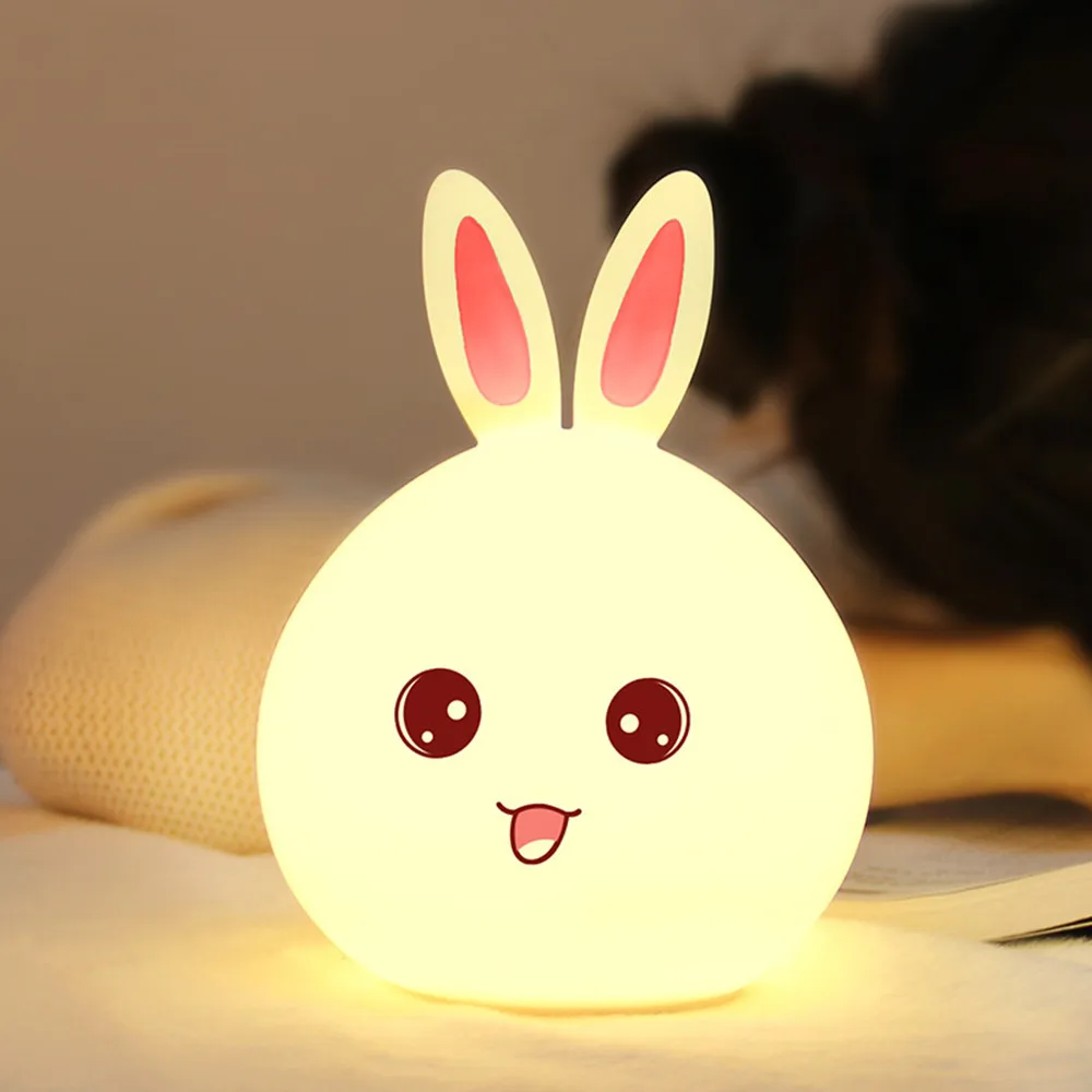 SuperNight Cute Cartoon Rabbit Night Light Silicone Rechargeable Touch Sensor Tap Warm Colorful LED Table Lamp for Childern Girl (10)