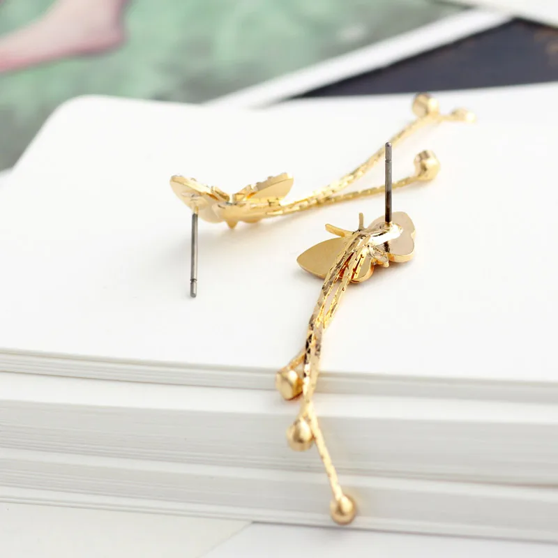 Серьги подвески Neoglory в виде бабочки с длинной кисточкой женские серьги новинка