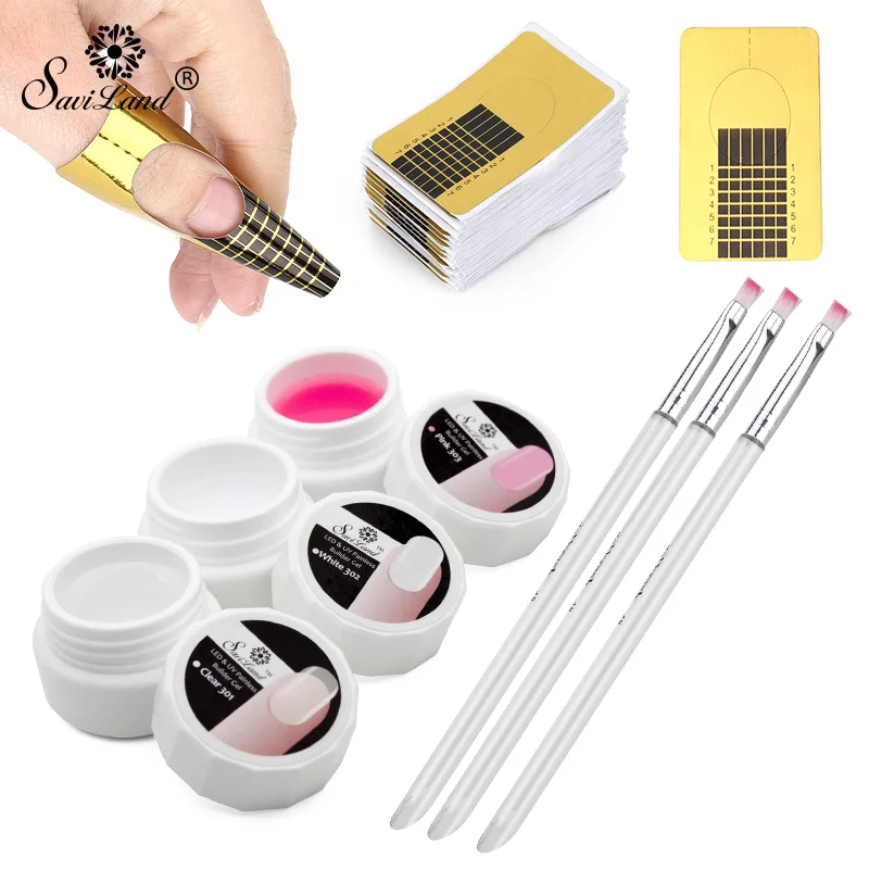 

Saviland Builder Nail Gel Varnish Finger Extension UV Gel Polish Glue Painting Brush Paper Tray Nail Art Manicure Set