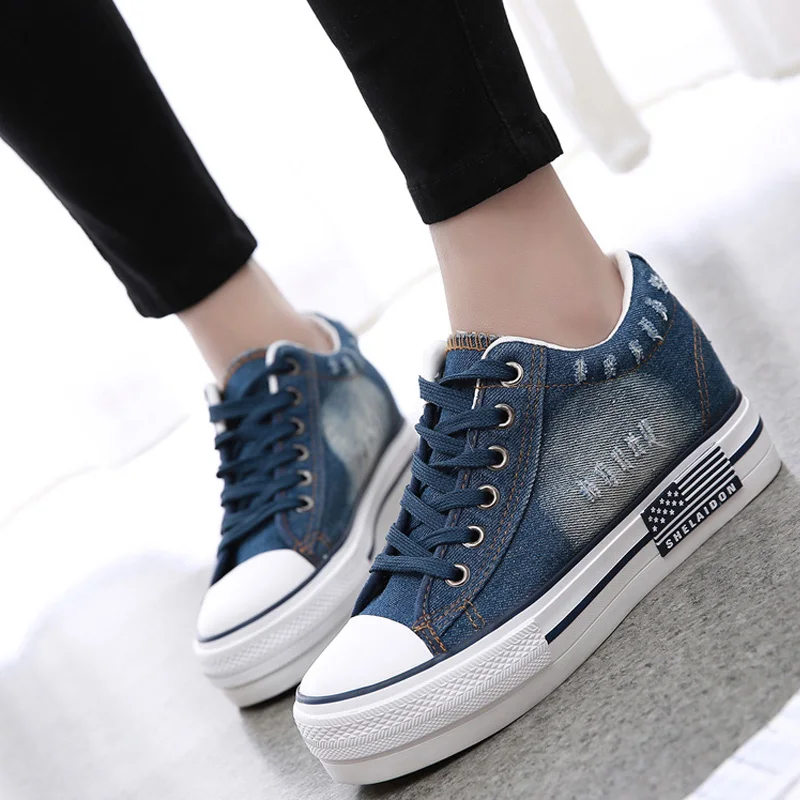 

Women Canvas Shoes New Denim Women Sneakers Autumn Shoes Lace-up Casual Shoes Flats Thickened Women Shoes