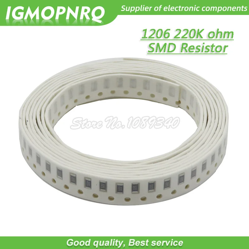 100 шт. 1206 SMD резистор 1% 220K ohm чиповый 0 25 Вт 1/4 224 IGMOPNRQ | Электронные компоненты и