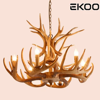 

EKOO 6-Light Resin Deer Antler Chandelier Decorative Antlers Lamp Vintage European Industrial Style for home bar cafe light