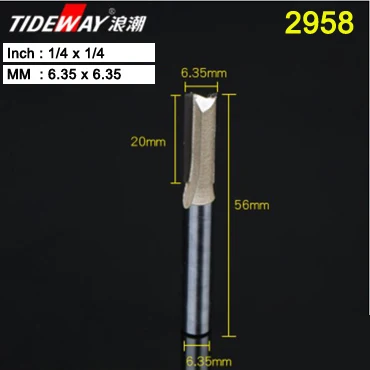 Tideway 1/" 1/2" хвостовик 2 флейты прямой бит Деревообрабатывающие инструменты фреза для дерева, карбида вольфрама Концевая фреза - Длина режущей кромки: 2958