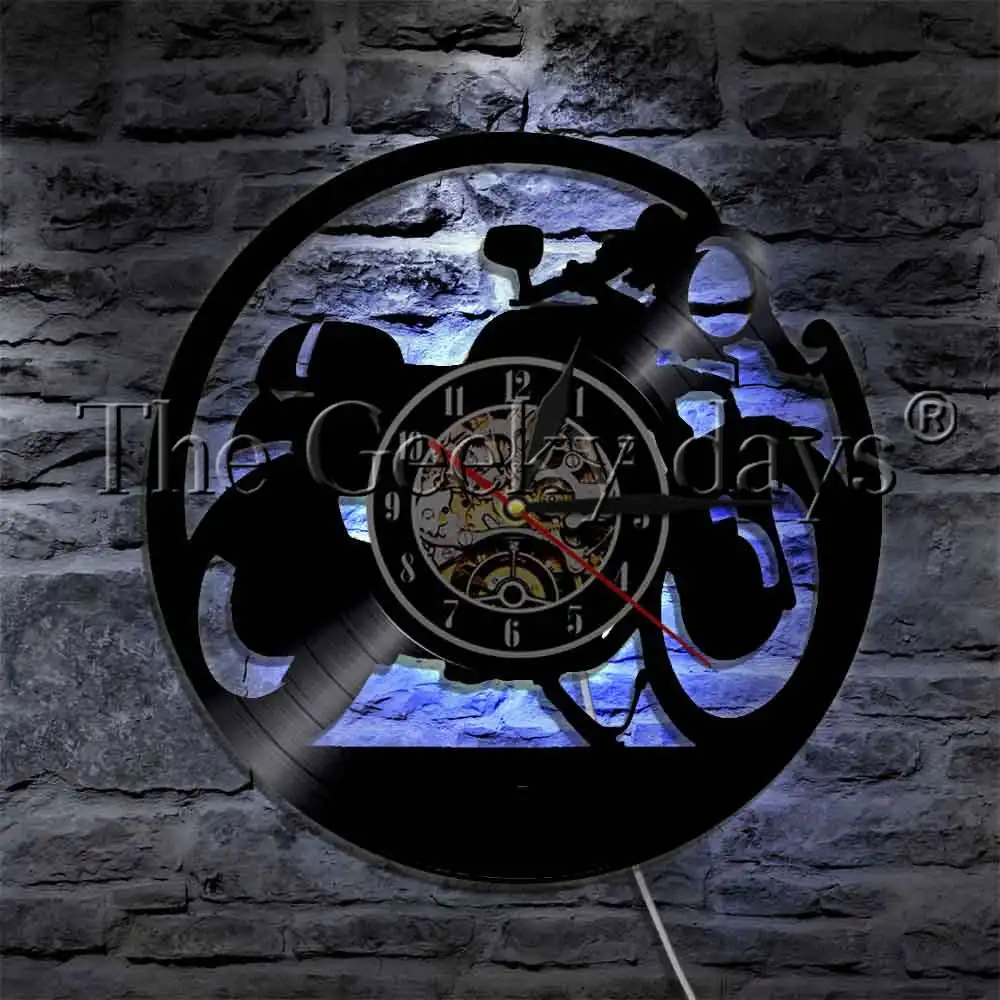 1Piece Racer Motorbike Silhouette Wall Lamp Vinyl Record Wall Clock With LED Backlight Wall Watch For Motorcycle Rider Gift 1Piece Racer Motorbike Silhouette Wall Lamp Vinyl Record Wall Clock With LED Backlight Wall Watch For Motorcycle Rider Gift