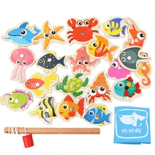 20 шт детская деревянная сумка Магнитная мультяшная морская рыболовная игрушка; развивающая игрушка Детские уличные игрушки подарок для мальчика девочки