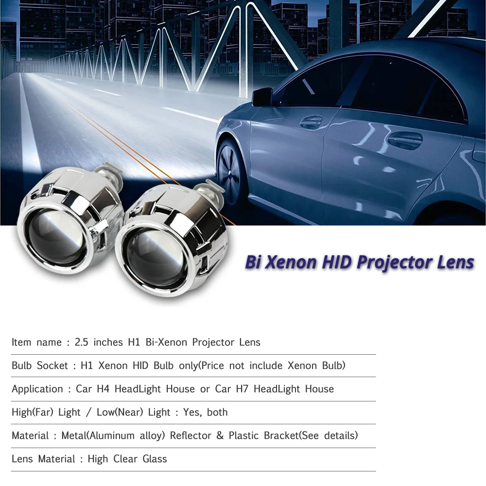 DMEX 2.5 Inch HID Bi-Xenon WST Mini H1 Projector Lens with Shroud, Suitable For H4 H7 Car HeadLight, LHD RHD