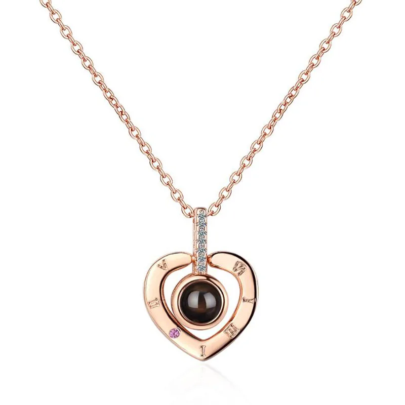 

Fashion 925 Silver Necklace For Women Jewelry Projection I Love You Heart Number Rose Gold Necklace Lady Engagement Accessories