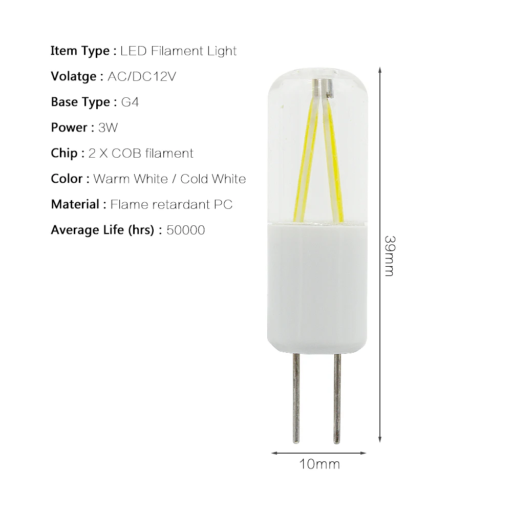 1 шт., Ампульный светодиодный G4 светильник с нитью 150 лм, COB Точечный светильник, AC DC 12 В, Lamparas, лампа для замены 10 Вт, 20 Вт, галогенная лампа, люстра, Bombillas - Испускаемый цвет: Plastic Shell