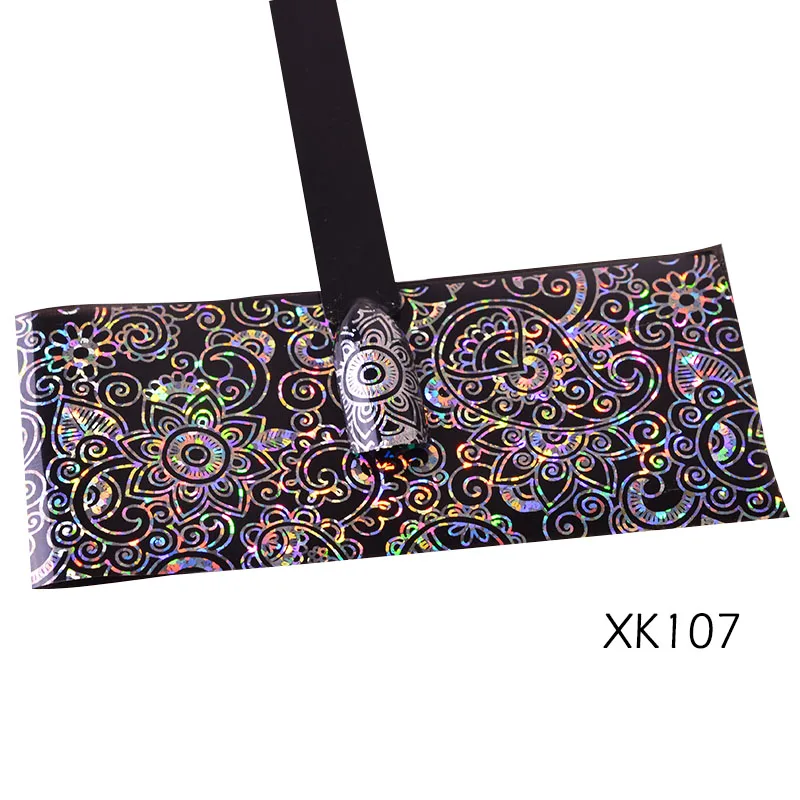 100 см Лазерная Фольга для ногтей, голографический цветок, блестящий дизайн, звездная переводная бумага для маникюра, украшения для ногтей, SAXK98-109 - Цвет: XK107