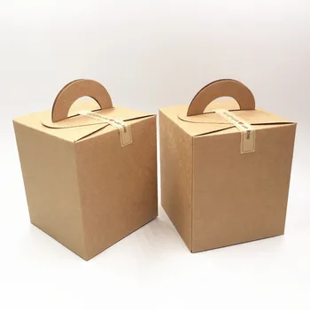 

Creative 12Pcs/Lot Gift Paper Box With Hollow Handle Square Base Brown Wedding Gift Engagement Case Kraft Cardboard 9.5x9.5x11cm