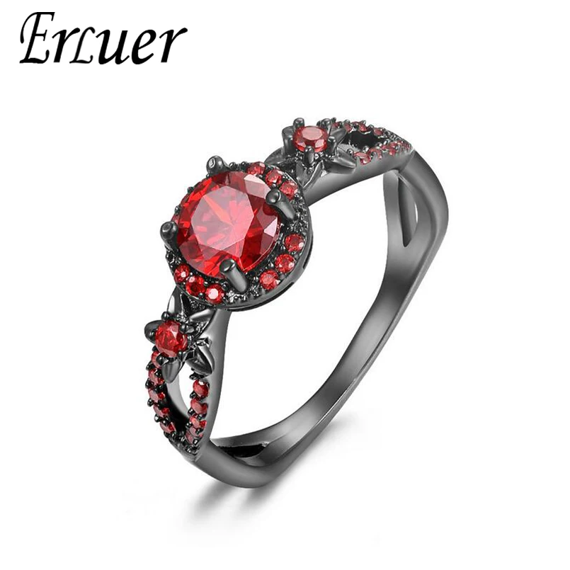 

ERLUER fashion Ladies Wedding Bands Trendy Plated black color red Cubic Zirconia rings For Women Gifts Jewelry