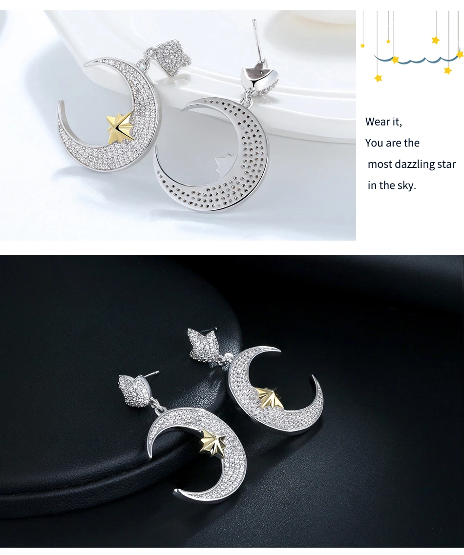 ORSA JEWELS дизайн женские серьги Луна и Метеор 37 мм AAA Блестящий фианит серебряного цвета женские украшения для вечеринок подарок OE219