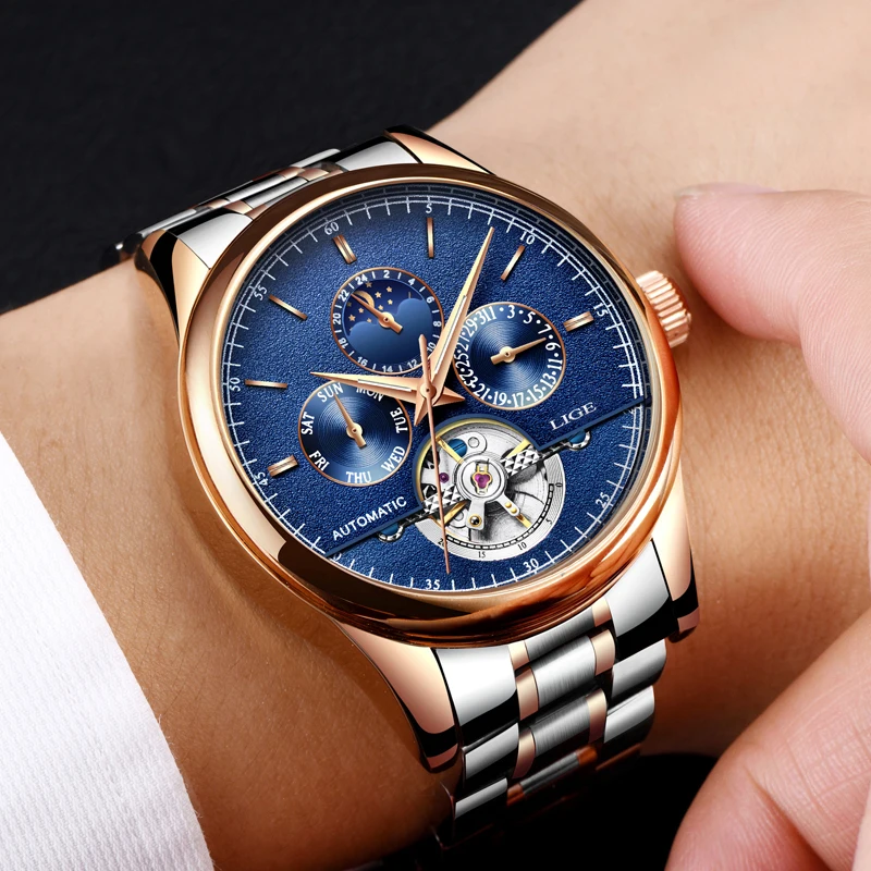  Relojes LIGE Men Automatic mechanical Sport Watch Men Luxury Brand Casual Watches Men's Wristwatch 