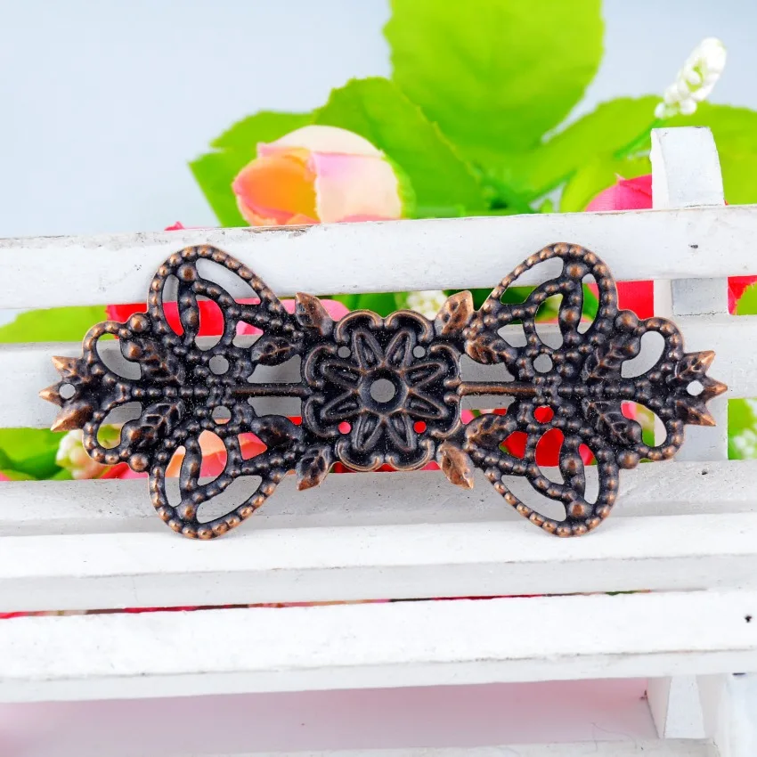 

MIAOCHI 5Pcs Copper Tone Filigree Flower Wraps Connectors Metal Crafts Gift Decoration DIY Findings 7.4x3.1cm F0449