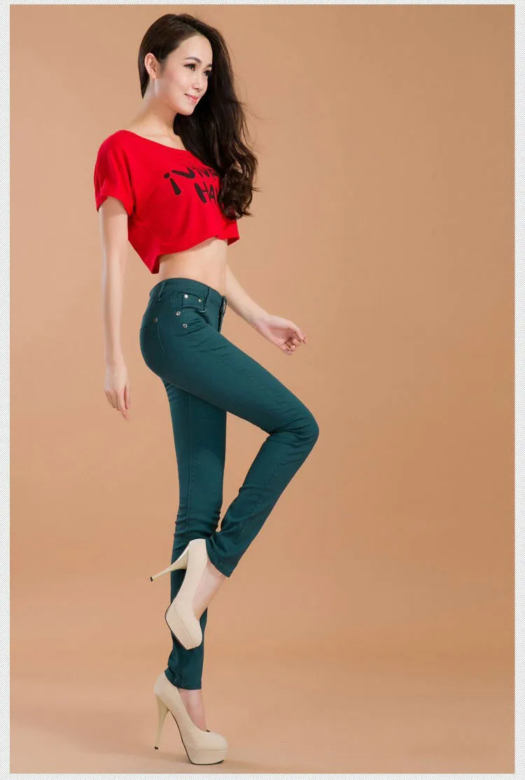 Бесплатная доставка 2018 сезон весна-лето разноцветный ярких цветов узкие брюки джинсы женские обтягивающие штаны 22