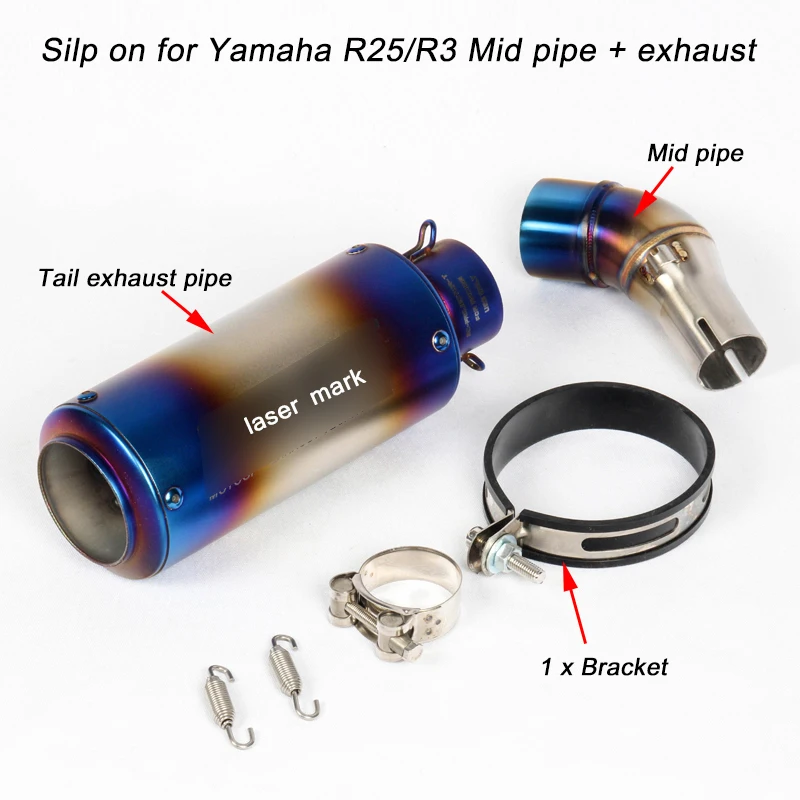 For YZF-R3 YZF-R25 Motorcycle Middle Connecting Pipe+ Tail Exhaust Muffler Pipe System Silp on for Yamaha R3/R25