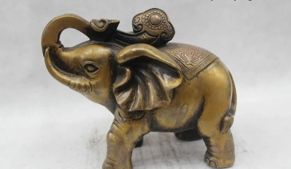 

10"Chinese Folk Pure Bronze excellent Lucky Lifelike Ru Yi elephant Statue