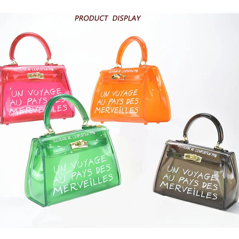 

Women Clear Shoulder Bags Ladies Hand Bags Large Candy colour PVC Letter Printed Handbags Crossbody Beach Jelly Bag Clutch Tote