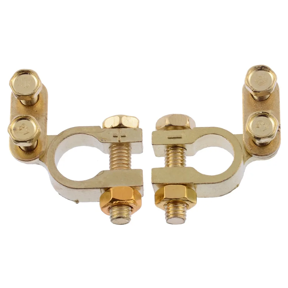 

High Quality Metal Car Battery Terminal 35mm Positive 34mm Negative Gold Plated Auto Battery Tray Clamp Clip Connector