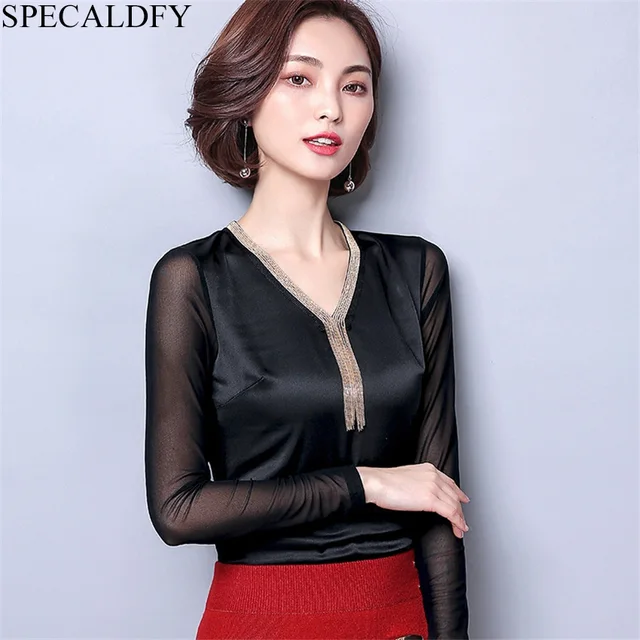 2019 Spring Long Sleeve Pink Black Satin Blouse Womens Tops And Blouses ...