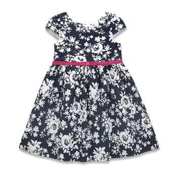 

new summer girls 1-8 years old baby blue white cotton short sleeved waist bowknot dress