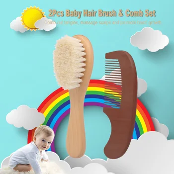 

2Pcs Baby Hair Brush Comb Set Soft Wool Newborn Hair Brush Kit Infant Comb Wooden Handle Scalp Massage for Baby Hair