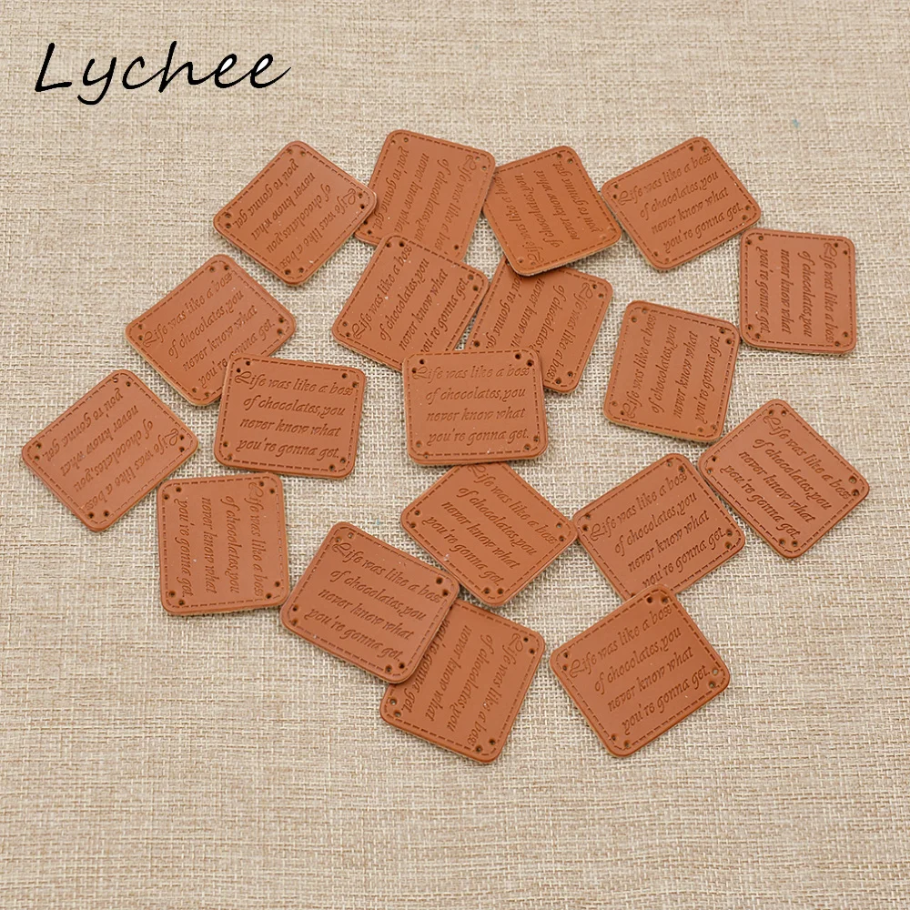 Lychee, 20 штук 4,1*3,6 см ретро коричневый синтетическая искусственная кожа этикетка ручной работы теги узор с английскими буквами Одежда Декоративные Бирки