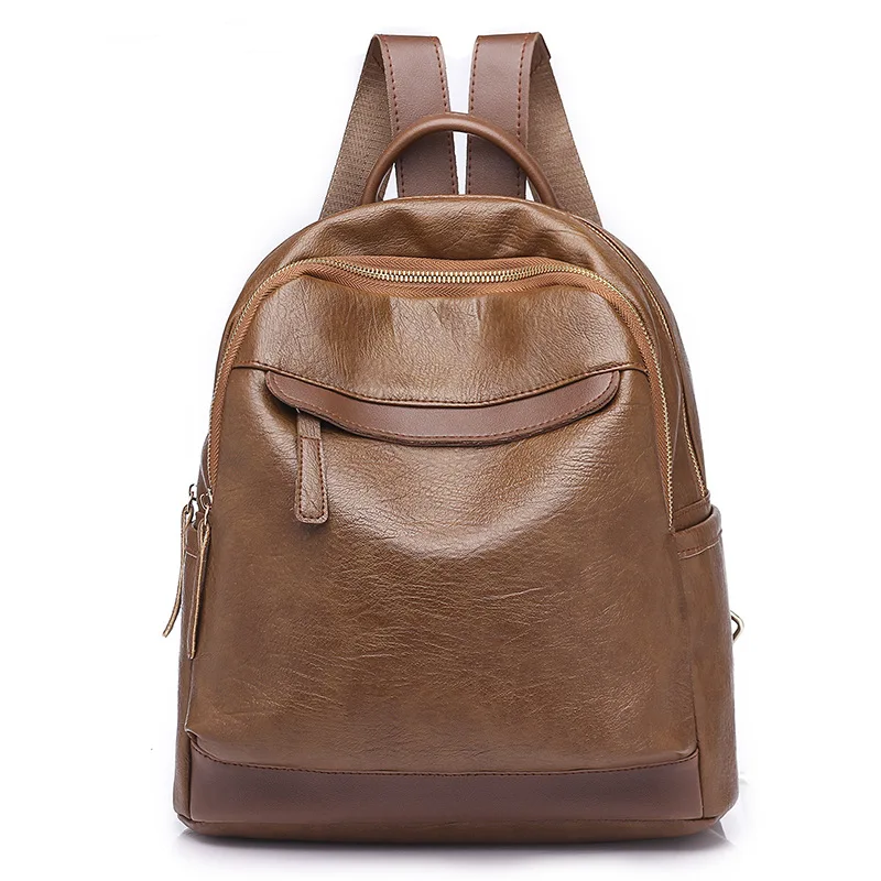 Модный женский рюкзак, стильный, мягкий, из искусственной кожи, черный, коричневый, рюкзак для подростков, дизайнерский, женский, мужской рюкзак, Mochila Feminina - Цвет: Коричневый