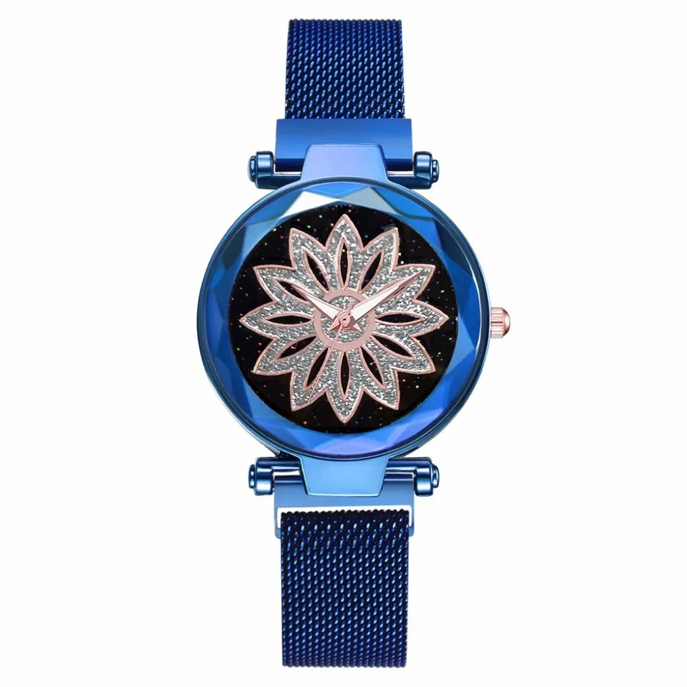 Good Luck женские часы розовое золото сетчатый ремешок магнитная пряжка креативный для женщин нарядные кварцевые наручные часы подарок для девочки дропшиппинг - Цвет: blue