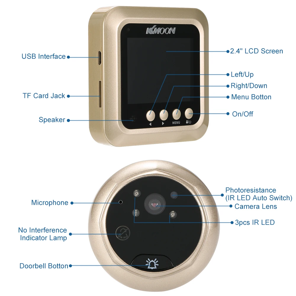 KKmoon 2," ЖК-цифровой домофон ИК-камера HD ночного видения фотосъемка/видеодомофон для домашней безопасности видео-глаз дверь