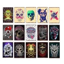 Cartel de calavera de Metal, pintura de hierro retro, carteles de estaño, tienda de tatuajes, decoración para fiestas, placas de pared vintage, 20x30 cm