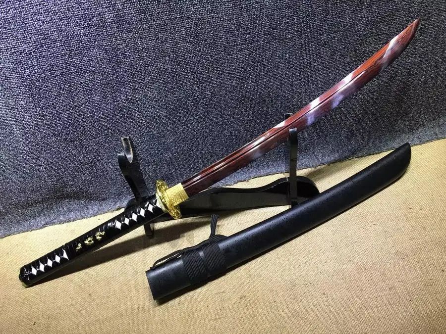 High Quality Sharp Japanese Sword Samurai Katana Broadsword Strong Sharpened Black/Red Damascus