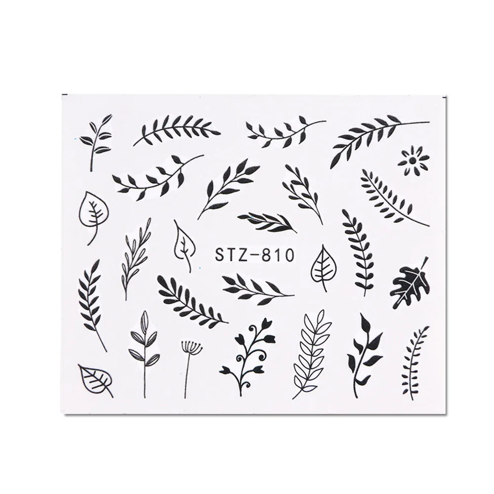 1 лист, черный, белый лист, наклейки для ногтей, слайдер, цветок, Водные Наклейки, Декор, водяной знак, тату, маникюрные аксессуары, LASTZ808-815-1 - Цвет: STZ810
