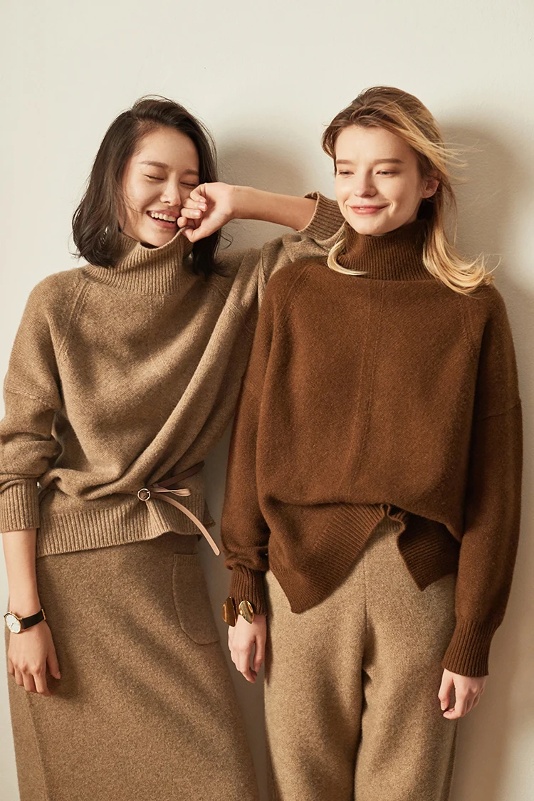 

2018 Spring Autumn Women Cashmere Wool Sweaters Pullovers Turtleneck Casual Fashion Pullovers Solid Color Female Knitted Jumpers
