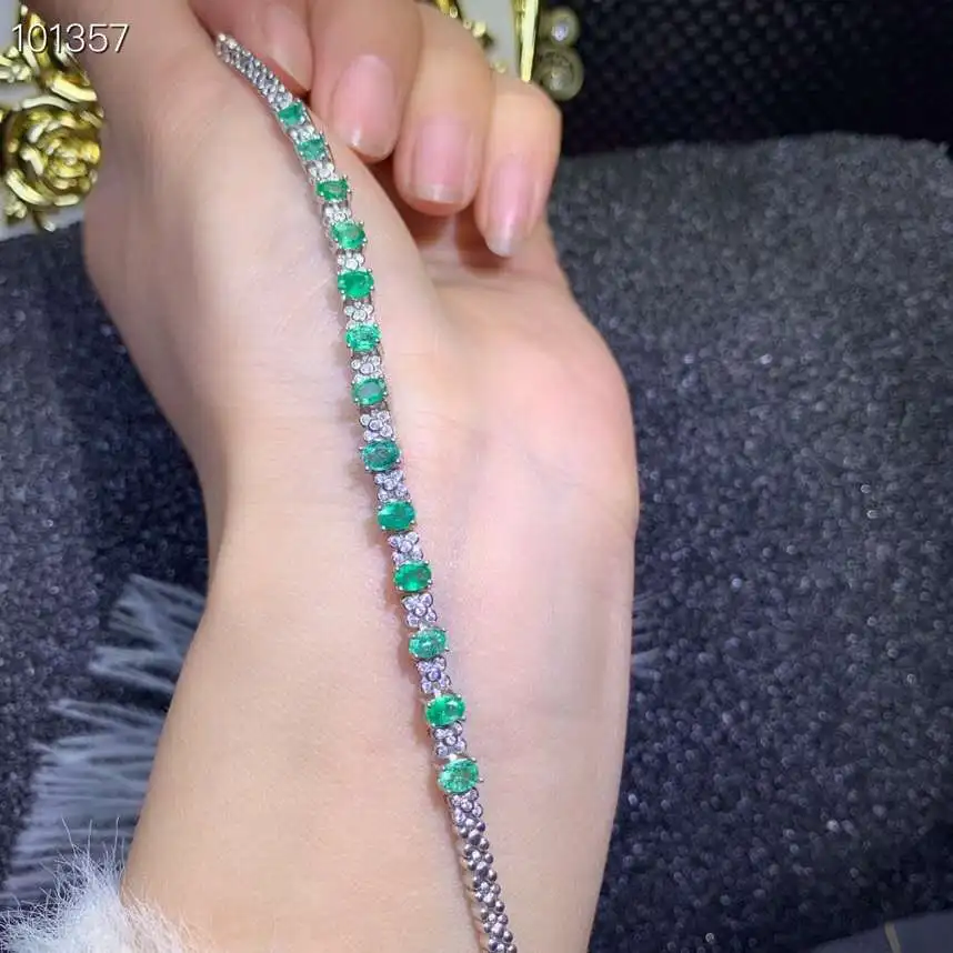 Bracelet émeraude vert naturel Bracelet pierre gemme naturelle 925 bracelet en argent mode fleur de