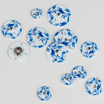 

100pcs High grade metal fastener button spot buttons zinc alloy blue and white porcelain pattern snap buttons for clothing