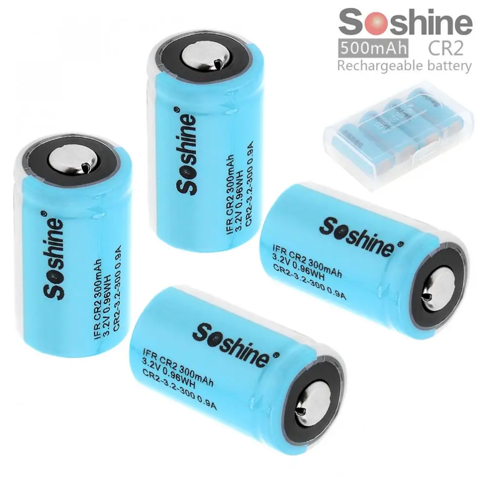 

New Soshine 4pcs IFR CR2 3.2V 300mAh LiFePO4 Rechargable Battery + Battery Box for Flashlight / Headlamp / Camera