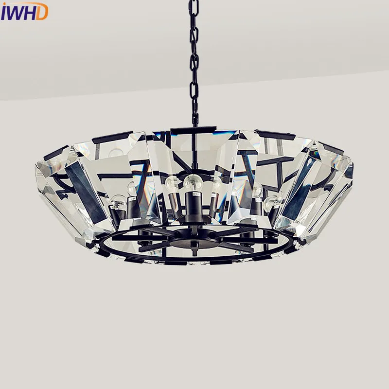 

IWHD American LED Crystal Pendant Lights Fixtures Dinning Room Bedroom Vintage Industrial Lamp Lustres De Cristal