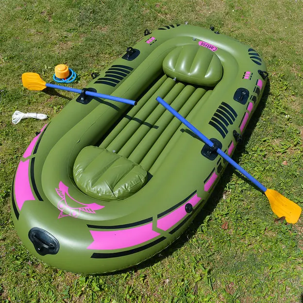 Надувная гребная лодка с подшипником для 2-3 человек, 250 кг, прочная ПВХ резиновая рыболовная лодка, набор 230x137 см с веслами, Комплект подушек для сиденья насоса - Цвет: Зеленый