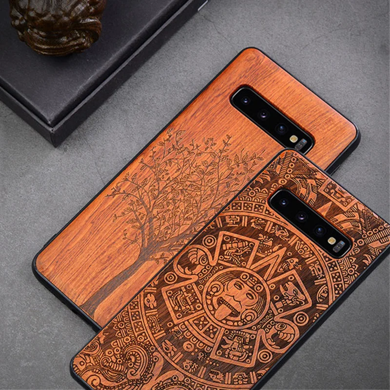 Резной деревянный чехол для Samsung S10 S20 противоударный из ТПУ Бампер Plus