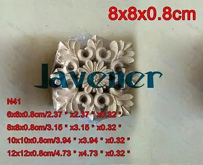 N41 -8x8x0.8cm Wood Carved Long Square Applique Flower Frame Door Decal Working carpenter Decoration Home Decor Crafts photo