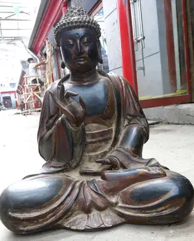

30" China old wood lacquer sculpture handwork buddhism Shakyamuni buddha Statue