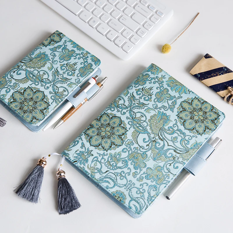 

Beautiful A5 A6 Fabric Cloth Embroidery Notebook Personal Diary Blue Flowers Nice Planner Notepad