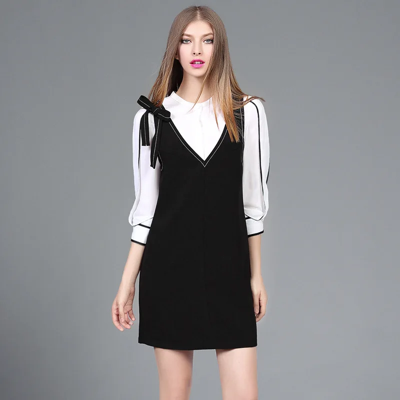 

Fashion Spring Summer European Style New Casual O-neck Flare Sleeve Above Knee Dress For Women Free Shipping XHSD-001-61