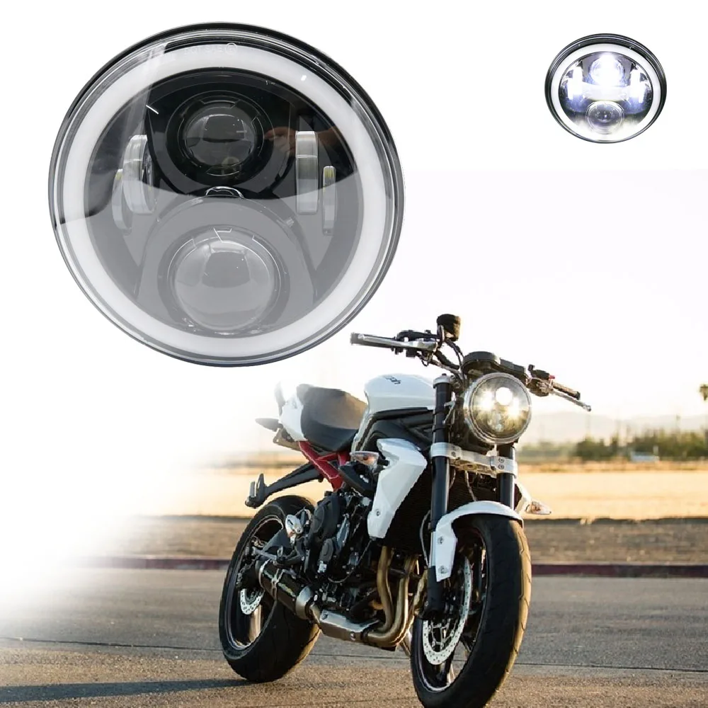7 inch Round Motorcycle LED Headlight DRL with white Halo Angel Eyes H4