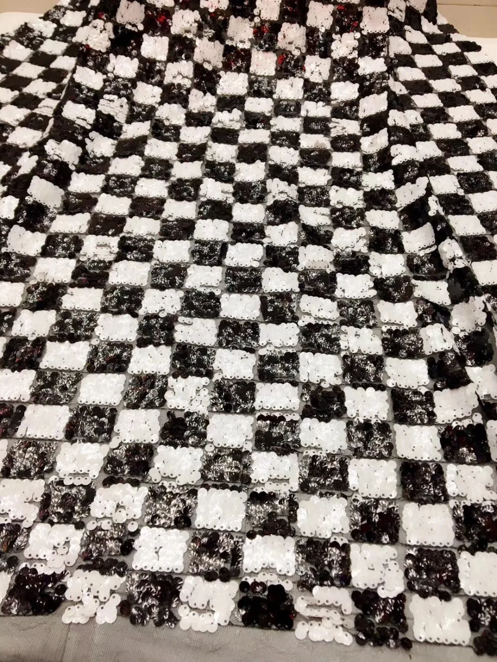 black white Sequin Lace Fabric 4.5*1.35meters 2018 African Lace Fabric