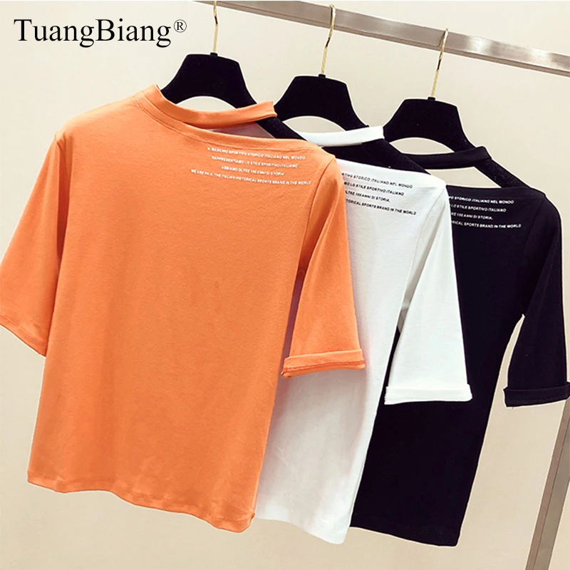 

Off shoulder Ladies 2019 Spring Summer Cotton T Shirts Femme Short sleeve Letter Print Tee Tops Women O-Neck Loose Sexy Tshirts