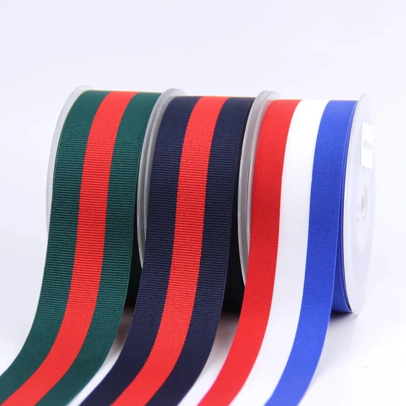 Description Picture 6 of item50 Yards Striped Grosgrain Ribbon Green Red Green Stripes Trims for DIY Hairbow Accessories Gift Package Cake Wrap Decoration