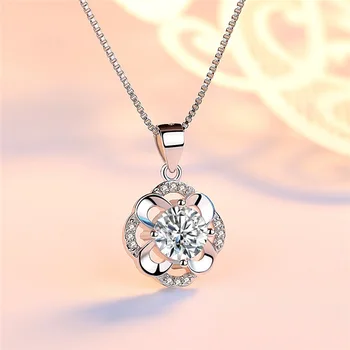

Romantic Four Leaf Flower Jewelry Long Pendant& Necklace Austrian Crystal 925 Sterling Silver Chains For Women Party