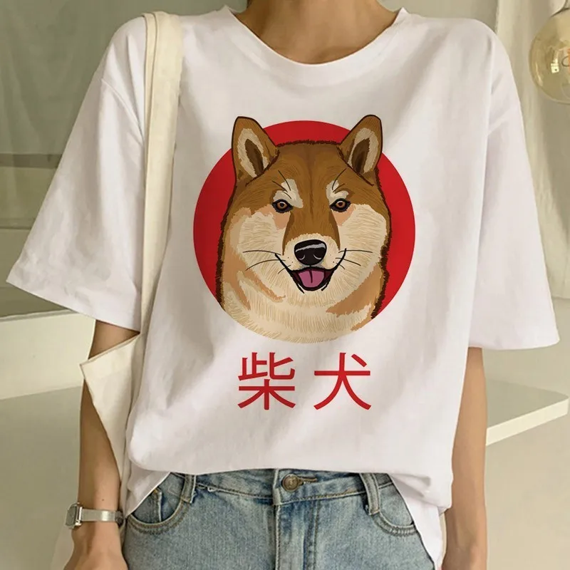 Shiba Inu футболка забавная Милая футболка с животными забавная графическая Корейская одежда Топ для женщин Ulzzang футболка Женские футболки Harajuku для женщин - Цвет: 801